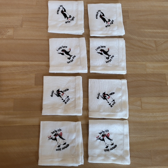 Vintage Restoration Hardware PENGUINS Songs Sayings Linen Napkins Set of 8 - Picture 3 of 9